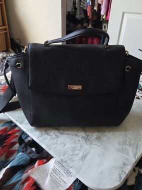kate spade Black Saffiano Leather Crossbody Satchel with Gold Hardware